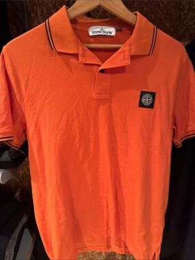 Stone Island Orange Polo with Black Compass Patch